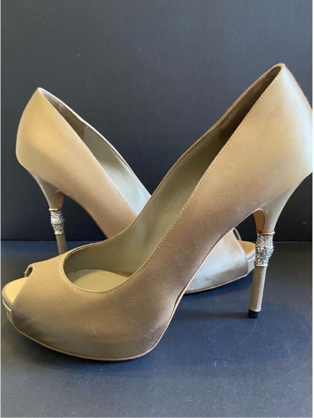 🛍️ Gucci Authentic Satin Crystal-Embellished Peep-Toe Heels
